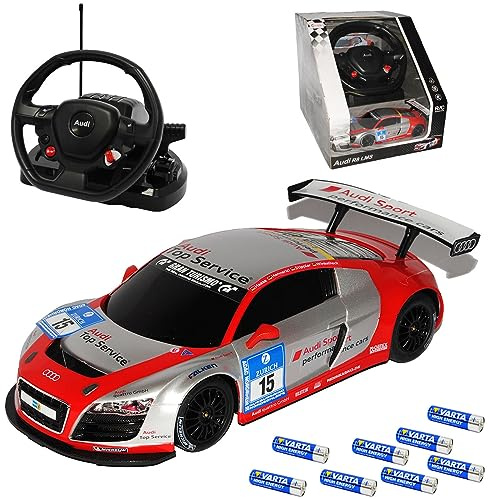 Generisch A*U*D*I R8 LMS 24H Nürburgring Winkelhock Silber mit Lenkrad RC Funkauto -inklusive Batterien- sofort startklar 1/18 Modell Auto mit individiuellem Wunschkenn..