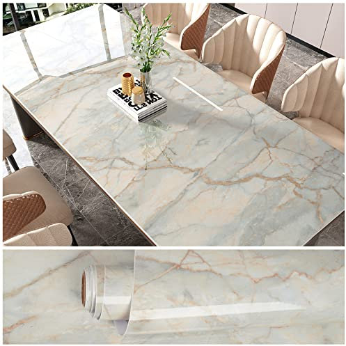 VEELIKE Klebefolie Marmoroptik Blau Gold 40cm×900cm Marmor Tapete Grün Mamorfolie Selbstklebend Folie Küchenrückwand Marmortapeten Wand Gold Dekorfolie Klebefolie Arbeitsplatte Küche Wasserfest