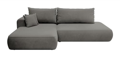 Selsey Foggi - Ecksofa mit Schlaffunktion, Samtbezug, Grau, linksseitig
