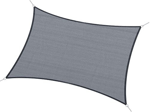 Outsunny Toldo Vela de Sombra Rectangular 4x6 m Toldo de Terraza de HDPE con Anillo de Acero Inoxidable y Cuerdas para Jardín Patio Gris
