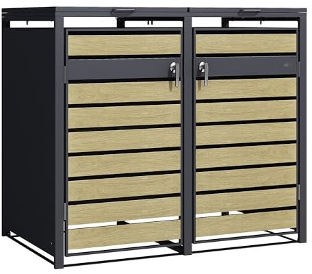 AXI Lucas Cache Poubelle Métallique Anthracite/Aspect Bois - Abri Poubelle pour 2 conteneurs - Max. 240L - Abri Poubelle Extérieur avec Excellente Ventilation