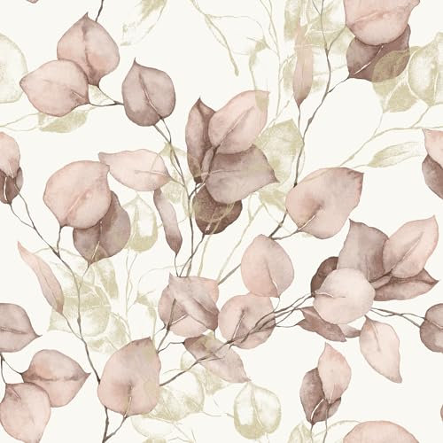 Muriva Eucalyptus Leaves Wallpaper – Modern Nature Wallpaper for Living Room, Bedroom, Hallway – Luxury Blush/Gold