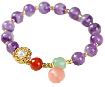 Kaluofan Amethyst Armband, Edelstein Armband, Stein Armband Damen, Armband Perlenarmband Herren Perlen Schmuck Armbänder Perlen Modeschmuck Für Frauen,Mädchen