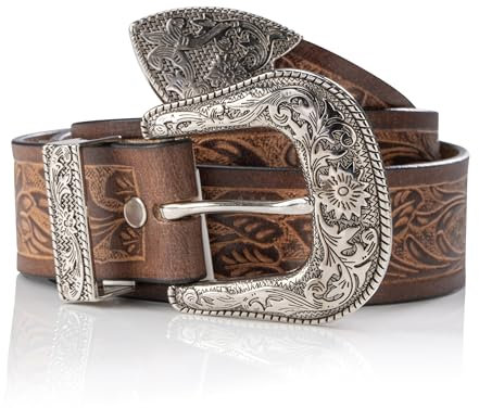 Angus Stoke Westerngürtel aus Büffel-Leder - Damen und Herren Vintage Cowboy Western & Rodeo Gürtel - Original hand-geschnitzter Ledergürtel Jessy (Bundweite 100 (50-52))