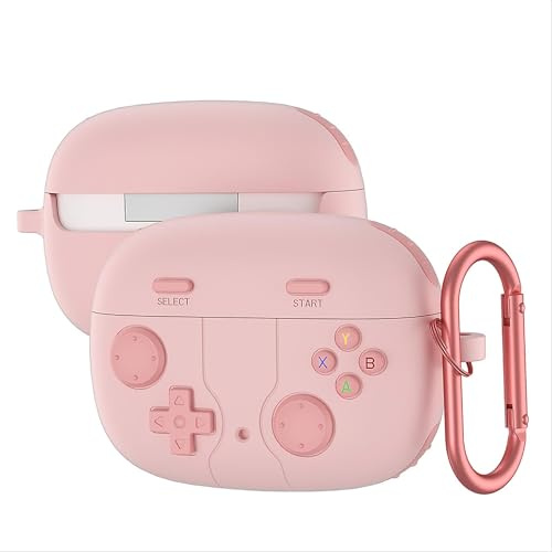 GIOPUEY Hülle Kompatibel mit JBL Wave 200 TWS/Vibe Beam, Niedlich Spaß Cartoon Silikon TPU Schutzhülle mit Schlüsselbundhaken Case Cover für Jungen Mädchen Männer Frauen - pink