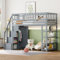 MQLAE Hochbett 90 x 200, Rausfallschutz Bett, Hohes Zaundesign, Hochbett für Kinder mit Schrank und Regal und Stauraum-Treppe, Kinderbett Jugendbett Einzelbett, Massivholzbett, mit Lattenrost, Grau