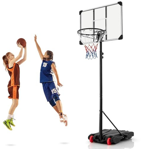 COSTWAY Basketballlkorb Outdoor, Basketballständer 176-206cm höhenverstellbar, Mobile Korbanlage mit Rückwand, befüllbarer Basis & Rädern, Basketballanlage Kinder für Innenbereich & Außenbereich