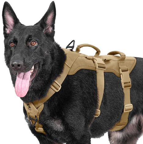 OneTigris Hundegeschirr, T-Bone Taktisches Geschirr mit 2 Griff Ausbruchsicher Einstellbar Brustgeschirr für Hunde Jagd Wandern Trainierung Spaziergang Outdoor-Aktivitäten (Braun, L)