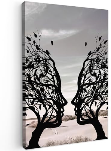 MuchoWow© Leinwand Groß 80x120 cm XXL Deko Schlafzimmer Aesthetic Leinwandbilder Wohnzimmer Gemälde Foto Geschenk Living Room Decoration Strand - Meer - Menschen - Baum - Modern - Kunst - Lebensbaum