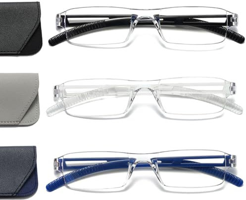 Viseng 3 Pack Randlose Lesebrille Leicht und Bequem Anti Blaulicht Lesehilfe Ultraleicht Rahmenlose für Herren und Damen Modische Brillen klarer rechteckigem 1.5