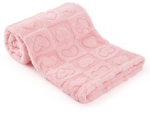 Weiche Babydecke aus Plüsch mit Herz, kariert, Fleece-Decken für Mädchen und Jungen, warm, leicht, atmungsaktiv, für Kinderbett, Kinderwagen, 81,3 x 94,4 cm, Hellrosa, Herzmuster