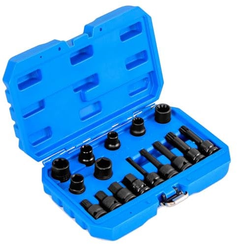 COSTWAY 16Pcs Impact Brake Caliper Socket Set, 1/2 Inch Drive Wrench Brake Adjusting Tool Kit with Storage Box, Impact Wrench Socket Set for Home Car Repair (Blue)