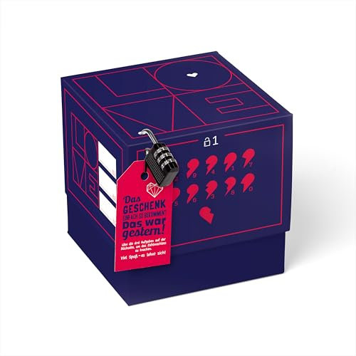 SURPRISA Geschenkbox mit Samt und Glanz, Rätselbox für Geschenke und Gutscheine zum Valentinstag, Jahrestag, Hochzeitstag für Sie und Ihn, Herzrätsel, Größe M (16cm)