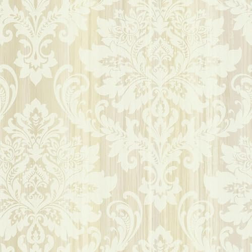 Opulent Damask Cream Wallpaper - Classic Traditional Floral Motif Glitter - Stylish Textured Feature Wall Acrylic Coated