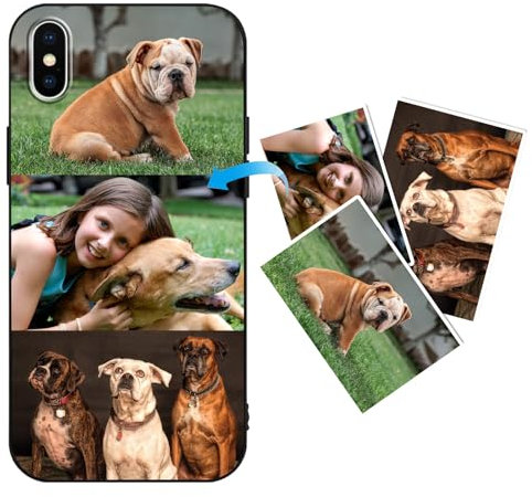 Yoedge Personalised Phone Case for iPhone X/XS 5.8, Personalised 3 Image Photo custom Design Flexible Soft TPU Silicone Rubber Shockproof Bumper Cover for Girls Women for iPhone X/XS, Black