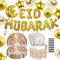 XLZJYIJ Eid Mubarak Vaisselle Jetable, Bannières, Ballons, Serviettes, Assiettes, Tasses, Pailles Dorées pour Eid Mubarak 2025