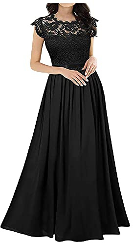 Abendkleider Elegant Für Hochzeit Kleider Festliches Partykleid Abendkleid Damen Lang Lochstickerei Kleid A-Linien Plissee Maxi Cocktailkleid Damen Hohe Taille Ballkleid Frauen Lange Luftig