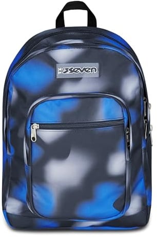Seven Freethink Zaino Scuola Media Ragazzo, Scuola Elementare 34L, Doppio Scomparto, Tasca PC e Borraccia, Blu Nero