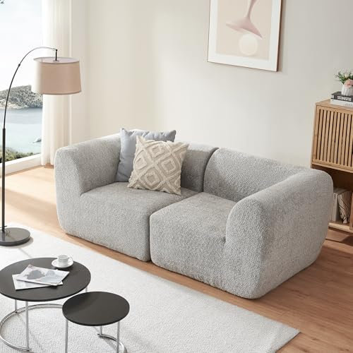 [en.casa] Modular Sofa 2-Sitzer Hurvas Wohnzimmer Couch Bouclé Polstersofa 2 x Eckelement mit Armlehne Relaxsofa 76 x 216 x 108 cm Grau