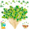 CIYIN 100 palitos Cocktail, Palillos Cocteles, 12cm Brochetas de Frutas con Patrón de Trébol, Palitos Cocktail para Fruta Aperitivos Fiestas Bebidas st Patrick's Day Decoración
