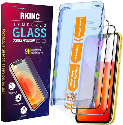 RKINC 2 Stück Panzerglas Schutz Glas für iPhone 11, XR 6.1 Inch, [Automatische Installation] Panzer HD [10X Militärschutz] Displayschutzfolie kratzfest, splitterfrei, blasenfrei