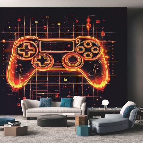 Neon Gamer Wallpaper for Living Room, Game Futuristic Gaming Wall Mural, Non-Woven Photo Mural Wallpaper, Bedroom Playroom TV Background Decor Wall Paper, 500x350 cm