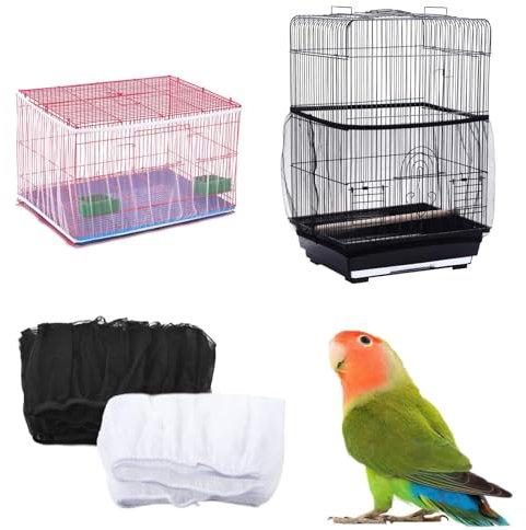 HoAhaMay 2pcs Cubierta de Red Suave para Jaula de Pájaros, Receptor de Semillas, Cubierta Elástica para Ventilación y Prueba de Polvo (Negro/Blanco)