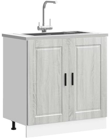 HOMTAKIE Mueble bajo para fregadero Porto Sonoma Gris Madera de ingeniería