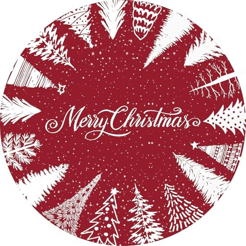 CAROMIO Runder Weihnachtsteppich, Rutschfester Frohe Weihnachten Innendekoteppich Rot Baum Schneeflocke Eingangsbereich Schneeflocke Moderner Teppich 120 cm