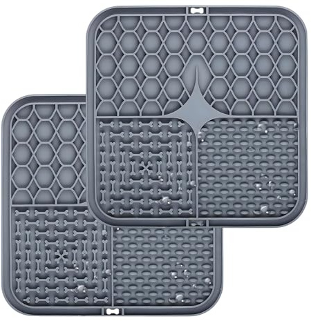 Valle Verde 2er Set Leckmatten, Schleckmatten, Futtermatten - Für Hunde und Katzen - Antistress, langsames Füttern - rutschfest, mit Saugnäpfen - Grau, 20 x 20 cm