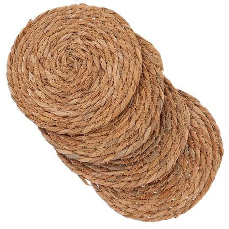 Gatuida 4 pezzi Tovagliette Rotonde in Midollino Sottobicchieri Antiscivolo e Resistenti al Calore Sottopiatti in Midollino per Tazze da Tè e Piatti Caldi per Cucina e Tavola Elegante