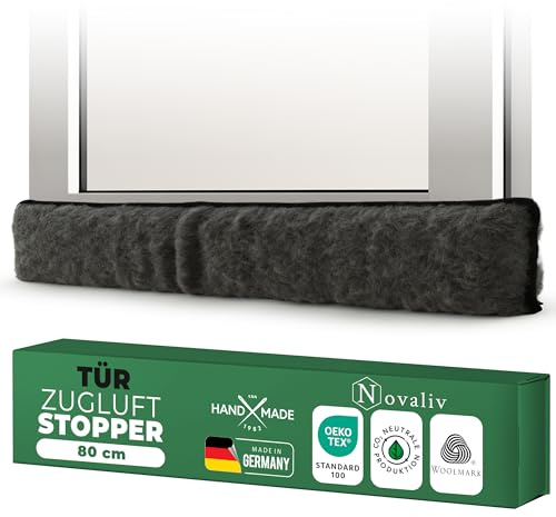 Zugluftstopper für Türen 80cm Anthrazit Schurwolle – stoppt Zugluft & Kälte, dämpft Lärm/Staub/Licht, rutscharm, ohne Bohren; für Wohnungstür/Haustür, Türspalt abdichten, Einzelstück