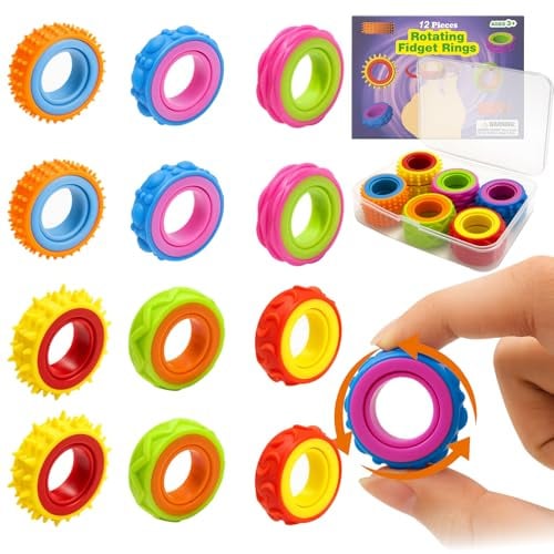 12 Stück Fidget Ring Toys für Kinder Erwachsene,Fidget Toys ADHS Spielzeug Fidget Ring Sensorik Autismus für Spielzeug,Anti Stress Autismus,Fidget Squishy Anxiety ADHD Toys,Beruhigend Bei Stress