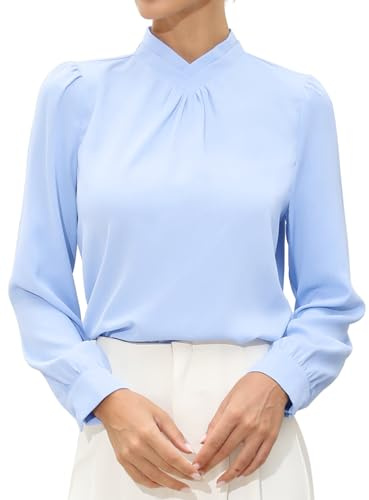 Allegra K Femme Chemisier Col Claudine Plissé Manches Longues Travail