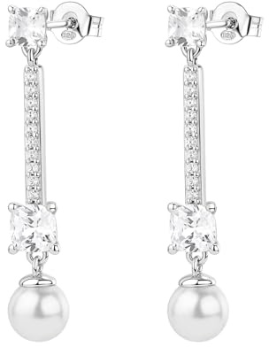 Brosway Damen-Ohrringe, Ohrhänger aus Silber und Unendlichkeit Weiß/Perlen | Kollektion Fancy - FIW175