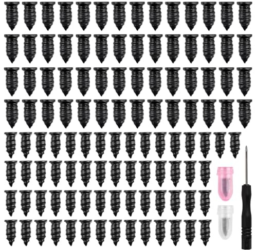 BQMEZRNUS 100PCS Tire Repair Rubber Screws Kit with Screwdriver | 50 s+ 50 self-tapping vacuum tyre repair nails for car SUV truck motorcycle bicycle puncture, includes installation tool