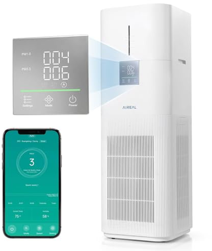 AIREAL Purificador de Aire y Humidificador 2 en 1 hasta 325m², Humidificador Evaporativo 7L (Máx 1450ml/h), Sensor PM1.0 PM2.5, Control de Voz Offline, Modo de Sueño Silencioso para Salón