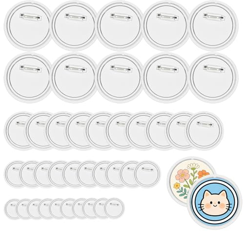 SPOKKI 40 StüCk Buttons Selber Machen mit Anstecknadel, 25mm 37mm 44mm 58mm Buttons Zum Selbstgestalten, Transparente Acryl Anstecker Selbst Gestalten für Fotos ZubehöR Kleidung