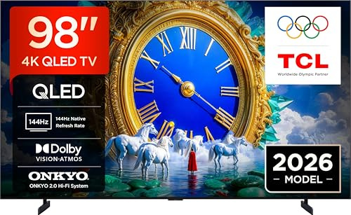 TCL 98A400 – Smart TV QLED 4K HDR10+ da 98, design piatto e sottile | HVA Panel, Dolby Vision & Atmos, Onkyo 2.0 Sound, 144Hz VRR, Google Cast, Apple AirPlay 2