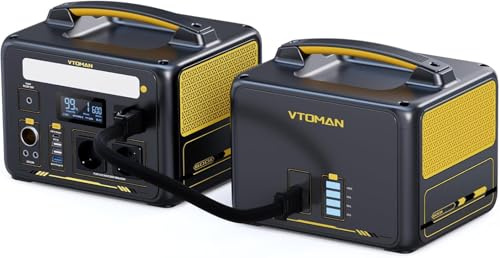 VTOMAN Jump 600X Estación de Energía Portátil con Batería Adicional | 299Wh Capacidad Ampliable a 939Wh, 600W CA Salida (Pico 1200W), LiFePO4 Batería, Múltiple Puertos, Camping, RV y Emergencia