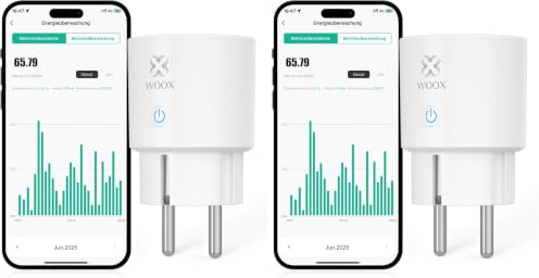 Woox Smart Alexa Steckdose, Kleinste Smart Home WLAN Steckdose mit Strommessung 16A, TÜV Geprüft, Zeitschaltuhr Sprachsteuerung Kompatibel mit Alexa/Google Home (Packung mit 2)