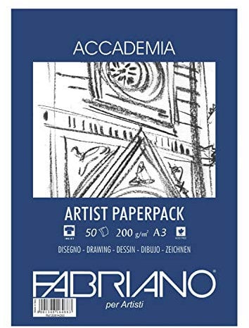 Fabriano Honsell 50813200 - Accademia Zeichenpapier, Block kopfgeleimt, 200 g/m², DIN A3, 50 Blatt, matt, säurefrei und alterungsbeständig, sehr radierfest