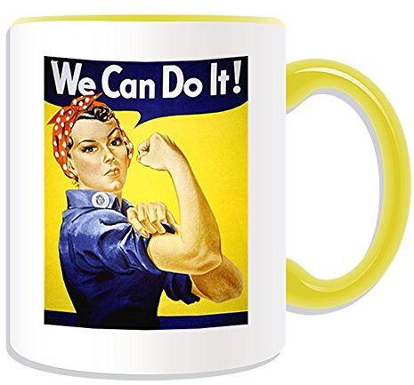 Personalisiertes Geschenk – We Can Do It Tasse (War Poster Design Thema, Farbe Optionen) – alle Nachricht/Name auf Ihre einzigartige – Großbritannien Briten Erste 1. zweite 2 nd World ersten Weltkrieges 2. Weltkrieg Einstellung gewinnen Victory Army Military Soldier Frauen, keramik, gelb