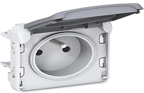 Legrand 069551 Prise de Courant Étanche 2P+T avec Éclips de Protection Plexo Composable IP55, 16A, 250V, Gris