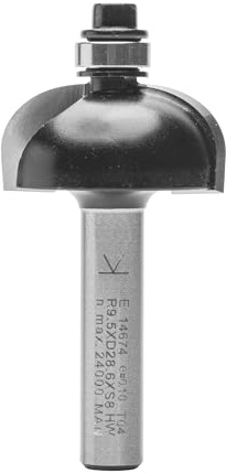 ENT 14674 Hohlkehlfräser HW, Schaft (S) 8 mm, Durchmesser (D) 28,6 mm, NL 12,7 mm, R 9,5 mm, SL 32 mm, mit Kugellager