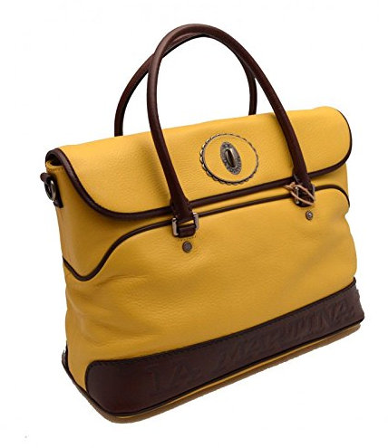 La Martina Polo Umhängetasche für Herren und Damen, Leder, Schulranzen gelb