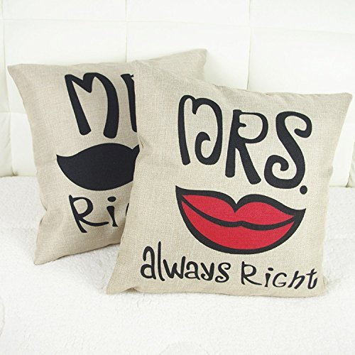 Miya@ mr Right mrs Always Right liebevolle hochwertige Hochzeit Paar Kissenbezüge aus Baumwoll Sofakissen Kissenbezug Hochzeitgeschenk Form03
