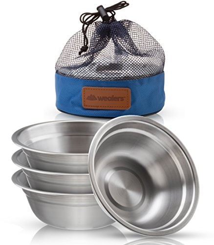 Wealers 6 Inch Stainless Steel Bowl Set Camping Outdoor Soup Plate with a Mash Carry Bag (Set of 4)