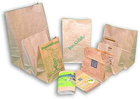 Rodenbacher Papieragentur GmbH 100 St. Bio Kompostbeutel, Blockbodenbeutel Bedruckt Format 175x140x280 mm mit vorgeformten Standboden, Kompostbeutel, Müllbeutel, Mülltüten, Biobeutel