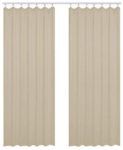 WOLTU Vorhang Blickdicht Gardinen mit Kräuselband für Schiene, 2er Set Leichte & weiche Verdunklungsvorhänge wärmeisolierend Thermovorhang Kälteschutz für Wohnzimmer Schlafzimmer, 135x225cm Sand